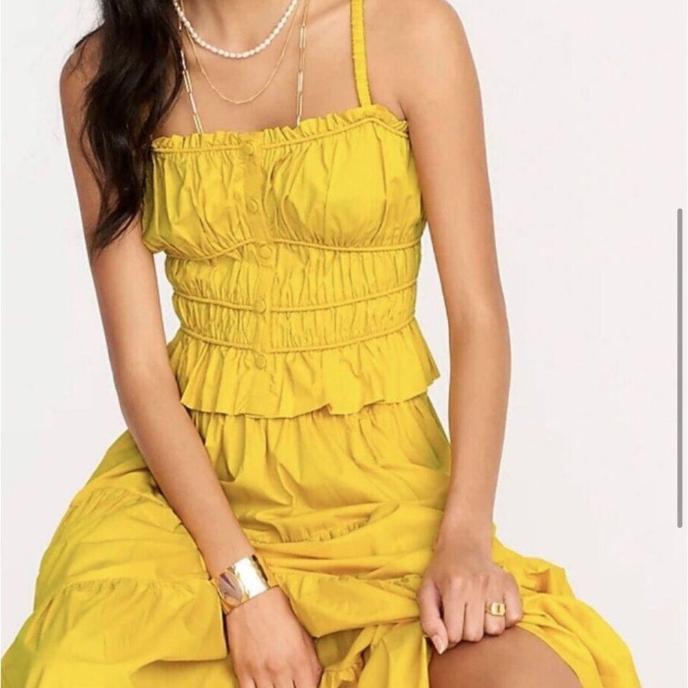 J Crew Mustard Yellow Cinched Waist Cotton Poplin Top Large